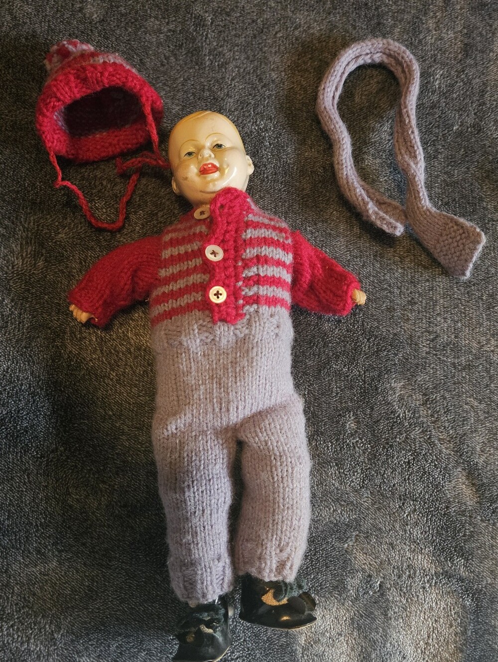 Vtg 12" Doll with Painted Head. Comes with clothing as shown.